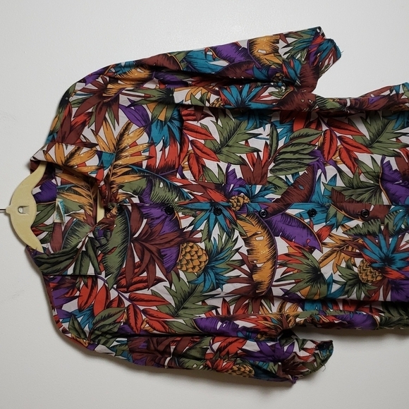 Vintage golden wings tropical print floral button down shirt, women's XL - Picture 2 of 7